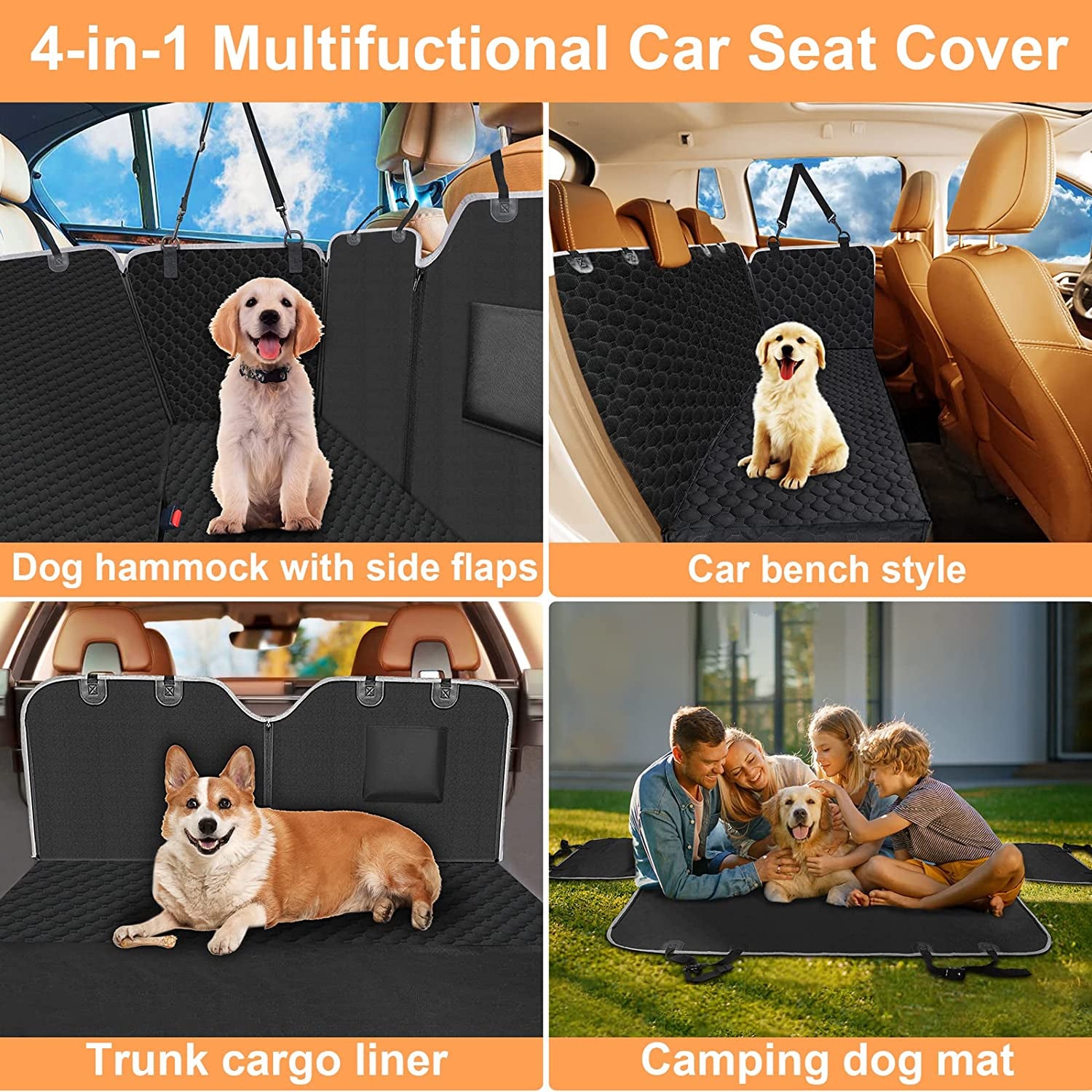 Dog Car Seat Cover for Back Seat, 2026 Upgraded 600D Heavy Duty Waterproof & Scratch-Resistant Dog Hammock for Car, Back Seat Pet Cover for Dogs with Sedan, Trucks and Suvs, Standard, Black